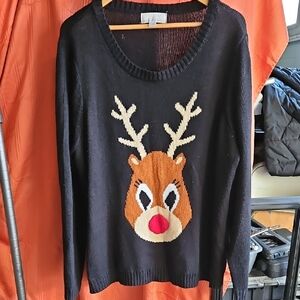 Carolyn Taylor Black Sweater with Reindeer Design